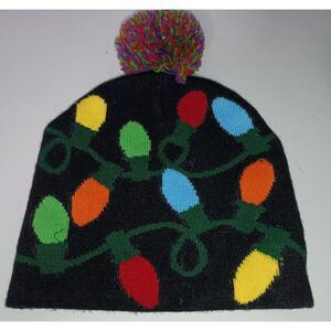 NO BRAND:  Black Beanie with Holiday Lights, One Size